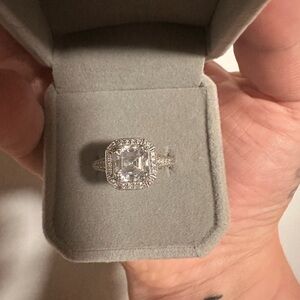 3.2 Carat Cushion cut simulated diamond ring 14K white gold